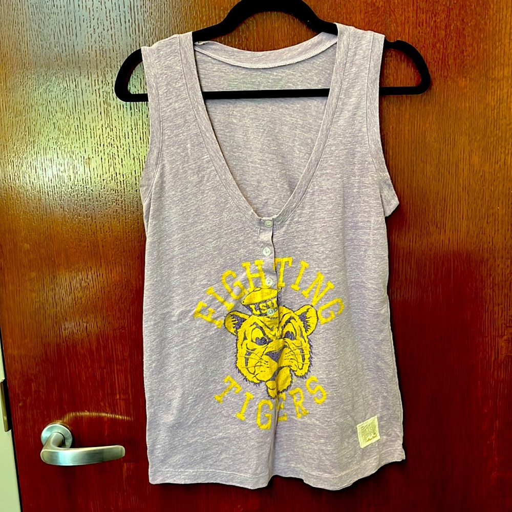 LSU Fighting Tigers 🐯 Original Retro Brand Blue V-Neck NCAA Tank Top